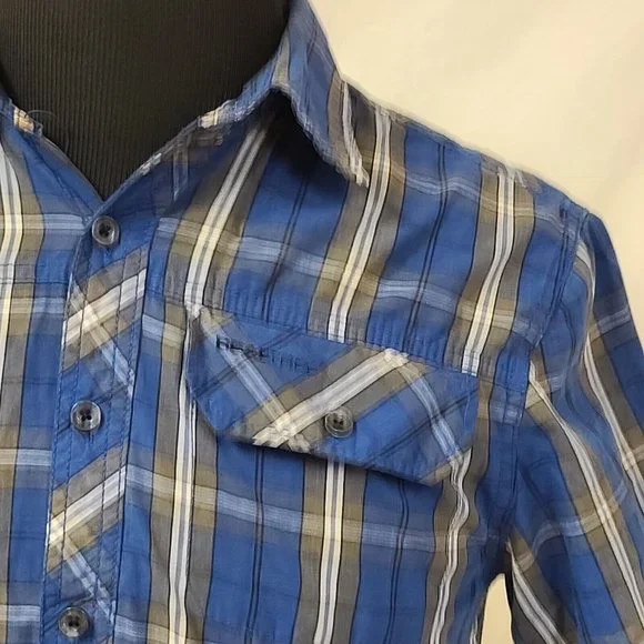 Realtree Mens Small Blue stripe Short Sleeve Button Up Shirt - Picture 3 of 10
